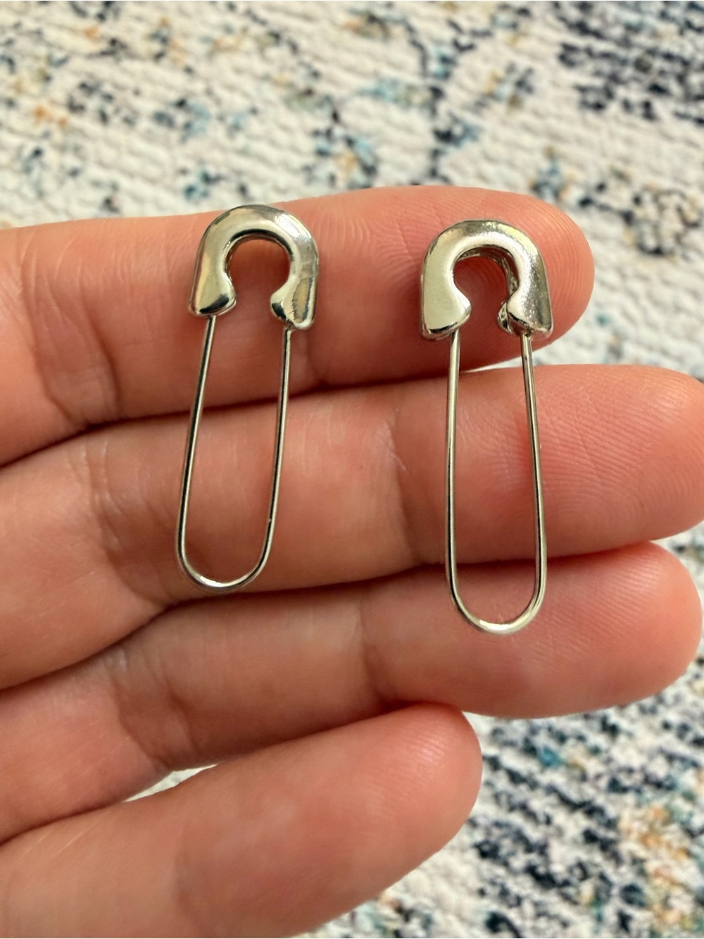 Silver Safety Pin Drop Earrings - Picture 4 of 4